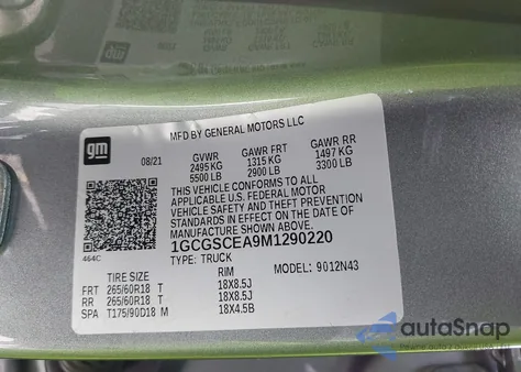 2021 Chevrolet Colorado 2Wd Short Box Lt z USA, uszkodzony, nr VIN 1GCGSCEA9M1290220